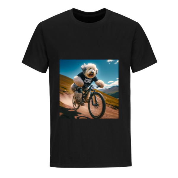 Old English Sheepdog Mountain Biker